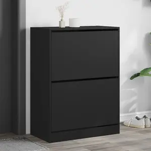 Berkfield Shoe Cabinet with 2 Flip-Drawers Black 80x42x108 cm