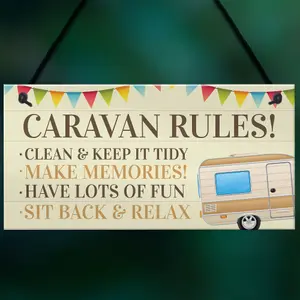 Red Ocean Novelty Caravan Rules Hanging Plaque Garden Sign Caravan Decor Motorhome Campervan Gifts