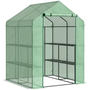 Outsunny Walk in Garden Greenhouse Outdoor Grow House w/ Shelves, 143x138x190cm