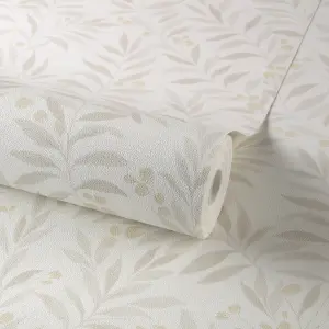 Grandeco Sage Trail Foliage and Flowers Textured Wallpaper, Neutral