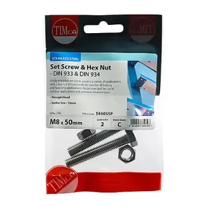 Timco - Set Screws & Hex Nuts - Stainless Steel (Size M8 x 50 - 2 Pieces)