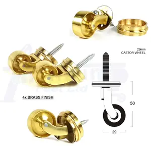 4x BRASS CASTOR & RING 29mm SCREW IN CASTOR  FURNITURE BEDS SOFAS CHAIRS STOOLS