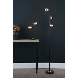 Eaen 3 Light Black and Gold Floor Lamp with Smoked Glass