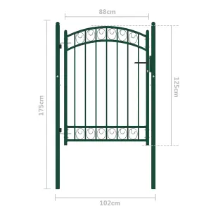 Berkfield Fence Gate with Arched Top Steel 100x125 cm Green