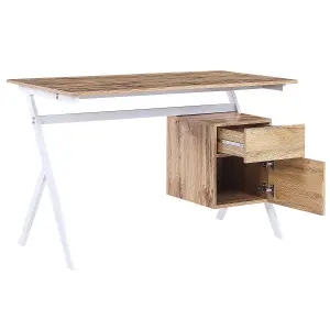 Home Office Desk with Storage Light Wood ASHLAND