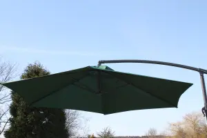 Cantilever 2.7M Wide Hanging Garden Parasol In a Green Colour With Crank