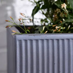 Small Slate Grey Ribbed Finish Fibre Clay Indoor Outdoor Garden Plant Pots Houseplant Flower Planter