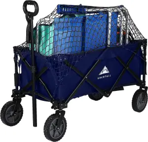 Navy Collapsible Portable Wagon Trolley Folding Wheeled Festival Cart For Camping Beach Outdoor Leisure