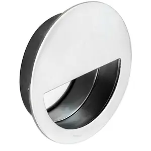 2x Circular Low Profile Recessed Flush Pull 90mm Diameter Bright Stainless Steel