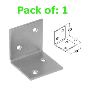 Galvanised Corner Brace 90 Degree Angle Bracket Joist Timber Mending 30x30x30mm (1.2x1.2x1.2")- Holes: 4.5 mm - Pack of: 1 pc