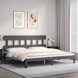 Berkfield Bed Frame with Headboard Grey 200x200 cm Solid Wood