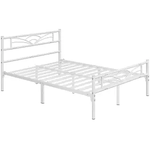 Yaheetech White 4ft6 Double Metal Bed Frame with Cloud-inspired Design Headboard