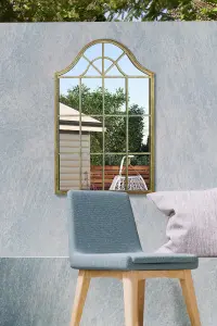 MirrorOutlet Metal Arch shaped Decorative Rustic Green Window Garden Mirror 92 X 63cm