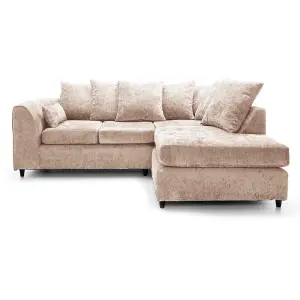 Monaco Chenille Fabric 3 to 4 Seater L Shaped Corner Sofa  Beige Right Hand Facing