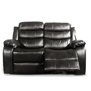 Venlo Black Leather Like Manual Reclining Sofa Suite 3 Seater and 2 Seater