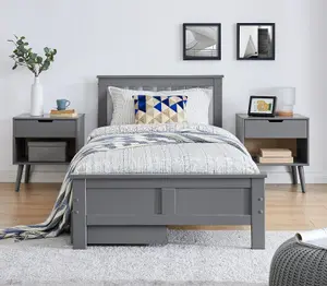 Furniturebox UK Azure Grey Wooden Solid Pine Quality Single Bed Frame (Single Bed Frame Only) - Includes 2 Drawers