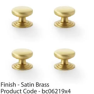 4 PACK - Stepped Round Door Knob - Satin Brass 32mm Classic Kitchen Cabinet Pull Handle