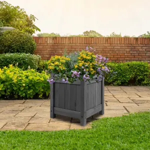 Wooden Planter Modern Flower Pot Outdoor Garden with PE Liner - Square