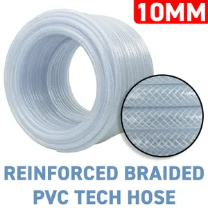 Clear PVC Braided Hose,Food Grade-Oil-Wate-Fuel Reinforced Pipe,Tube 10mm internal,13.2mm external (5m)