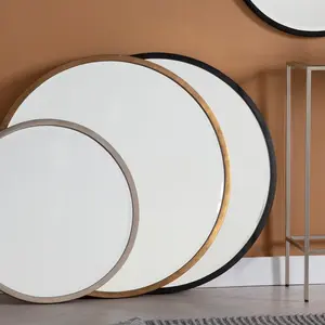 Thora Metal Flat Wall Mirror Higgins Round Mirror Black / 60cm H x 60cm W