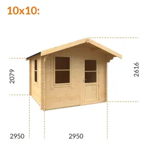 10ft x 10ft (2950mm x 2950mm) Horsforth "The Augusta" 28mm Log Cabin With 2 Opening Windows