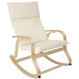 Rocking Chair Roca - with armrests, comfortable padding with pillow - beige