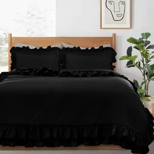 Amiela Microfiber Solid Colour Duvet Cover Set with Pillowcases Black / Kingsize + 2 Standard Pillowcases