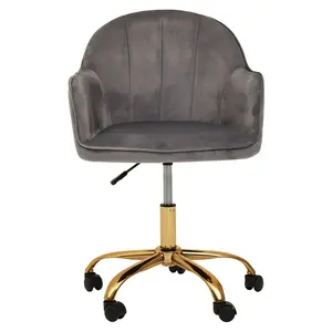 Interiors by Premier Brent Grey Velvet And Gold Base Home Office Chair