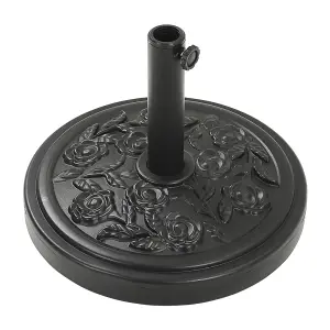 20KG Parasol Base Heavy Duty Round Cement Umbrella Stand for Outdoor Deck Garden with Flower Decorative Pattern