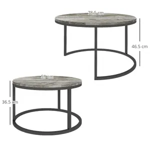 HOMCOM 2 Pcs Stacking Coffee Table Set Steel Frame Cement-Effect Top Foot Pads