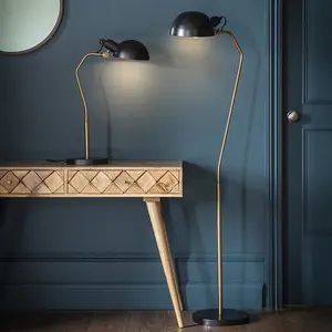 Luminosa Largo Task Floor Lamp Satin Black, Aged Brass Paint