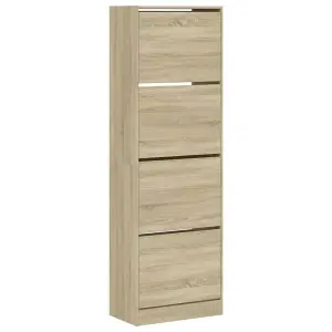 Berkfield Shoe Cabinet with 4 Flip-Drawers Sonoma Oak 60x34x187.5 cm