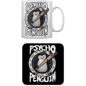 Psycho Penguin Cute, Cuddly, Psychotic Mug & Coaster Set White (One Size)