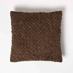 Homescapes Sofia Pleated Brown Velvet Cushion