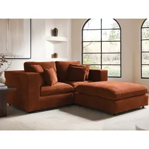 Solace+Co Asher 3 Seater Sofa with Footstool - Burnt Orange Chenille