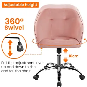 Yaheetech Height Adjustable Swivel Desk Chair with Castors and Armrests - Pink / Velvet