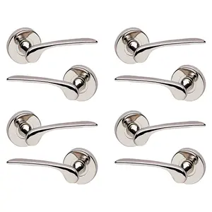 URBNLIVING 105mm Length 8 Pcs Como Metal & Polished Nickel Rose Lever Latch Door Handles Set