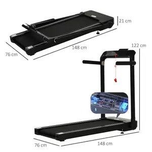 HOMCOM 1.85HP Foldable Electric Treadmill Fitness Safety Lock LED screen-Black