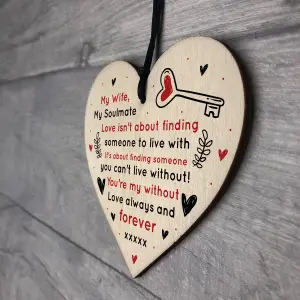 Soulmate Gift For Wife Wood Heart Anniversary Gift For Wife Love Gift For Her