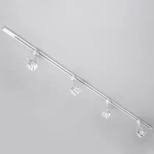 Litecraft Greenwich White 4 Head 2m Straight Kitchen Ceiling Light with LED Bulbs