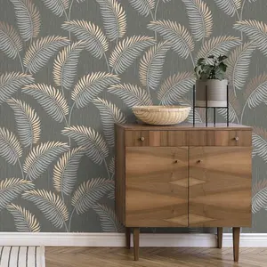 Cascade Leaf Wallpaper Grey / Rose Gold Fine Decor FD42839