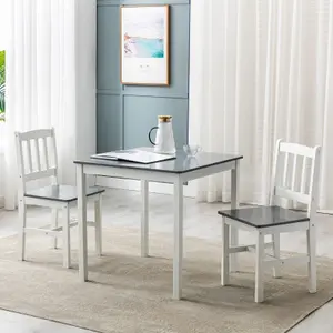 Solid Wooden Kitchen Dining Table and 2 Chairs Grey by MCC