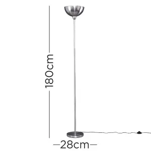 ValueLights Forseti Modern Brushed Chrome Uplighter Floor Lamp with Bowl Shaped Shade - Includes 6w LED GLS Bulb 3000K Warm White