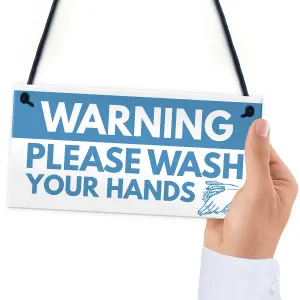 Warning Sign Please Wash Your Hands Bathroom Toilet Sign Hanging Plaque Home Decor