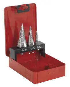 Sealey HSS M2 Step Drill Bit Set 3pc Spiral Flute AK4743