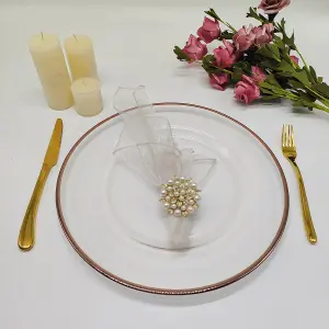 Neel Blue Charger Plates for Table Decoration - Rose Gold Trim Pearl Flower