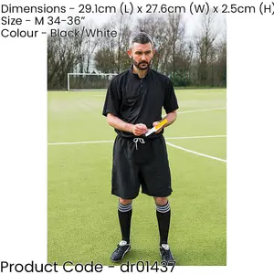 MEDIUM 34-36 Inch Plain Black Referee Shorts - 2x Rear Touch Fastener Pockets