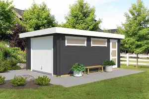 Canberra  + door Hormann-Log Cabin, Wooden Garden Room, Timber Summerhouse, Home Office - L422.7 x W600 cm