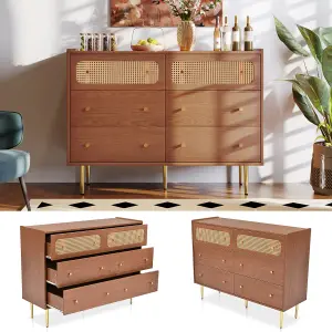 Rattan Wooden Chest of Drawers Sideboard Cabinet for Bedroom Console Table for Living Room