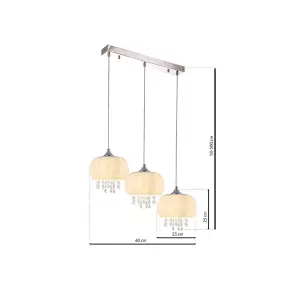 Milagro Nova Chrome Pendant Lamp 3XE14 Elegant Cream Glass Shade Housing Delicate Suspended Crystals